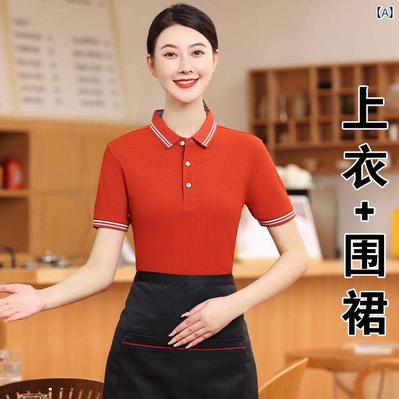 飲食店 業 ワークウェア 仕事着 制服 作業着 業務 ユニフォーム ポロシャツ トップス 前掛け エン セット 大きめサイズ 夏
