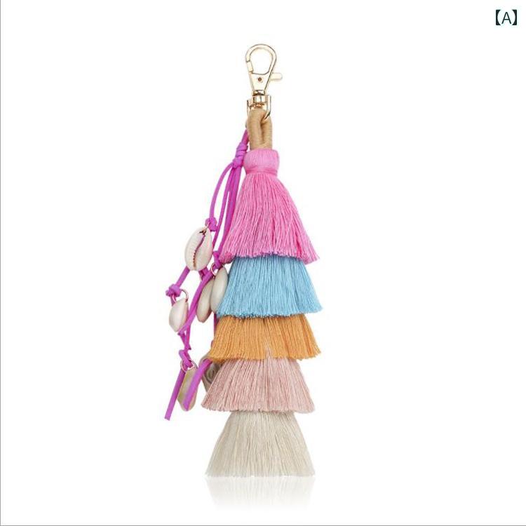タッセル おしゃれ 多層 綿糸 ペンダント バッグ エスニック アメリカ キーホルダー ボヘミアン