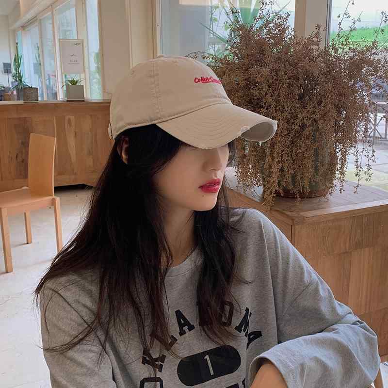 レディース 秋 春 ベースボール キャップ 韓国 文字 帽子 野球帽 レトロ ダメージ風 湾曲 つば ピーク ..