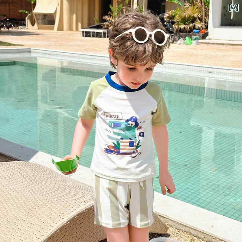 夏 水着 キッズ 男子 プール ビーチ 海水浴 スイミング ウェア 水遊び 子供 中型 スプリット ベビー 半袖 日焼け防止 速乾