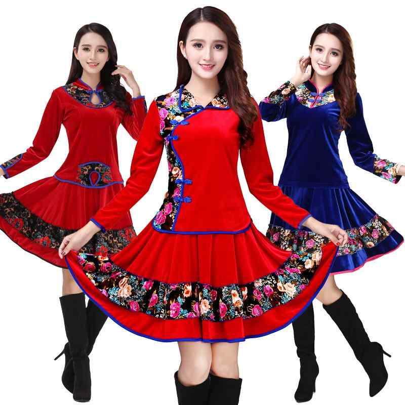 ダンス ウェア レディース ダンス スクエアダンス パフォーマンス 上下セット スカート パンツ 起毛 おしゃれ