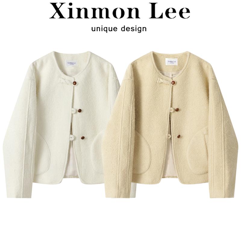 コート レディース 秋 冬 ウール フレンチ エレガント ショート ラウンドネックおしゃれ カーディガン トップス 小柄