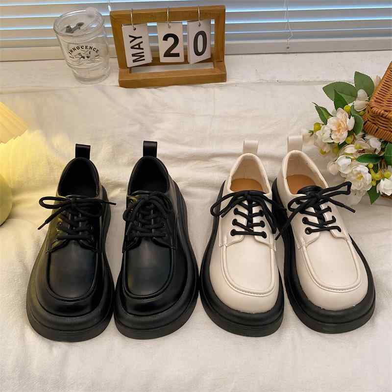 レディース シューズ 靴 レースアップ クロス ストラップ 韓国 ミディアム ヒール プラット フォーム ソール オールシーズン 英国風