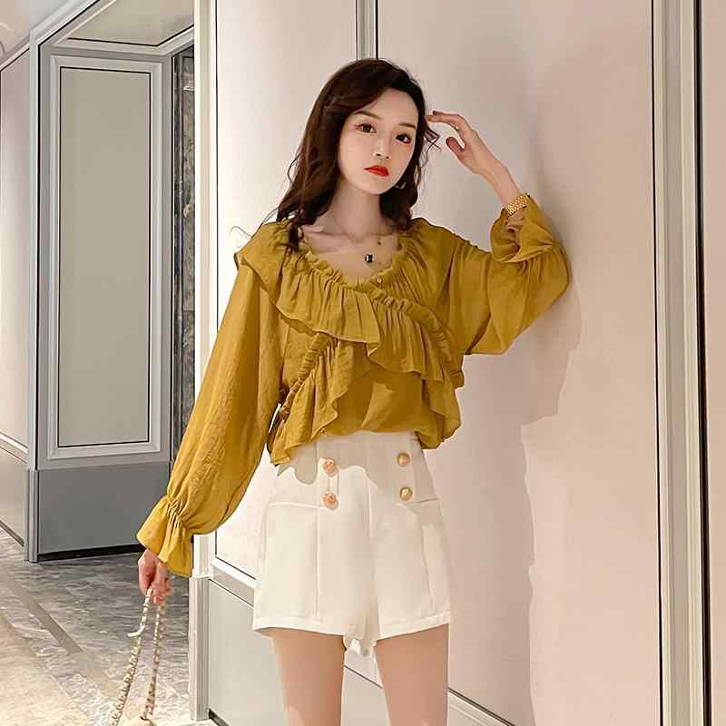 シャツ トップス シャツ ブラウス レディース きれいめ 大人 かわいい 爽やか ジンジャー Vネック フリ..