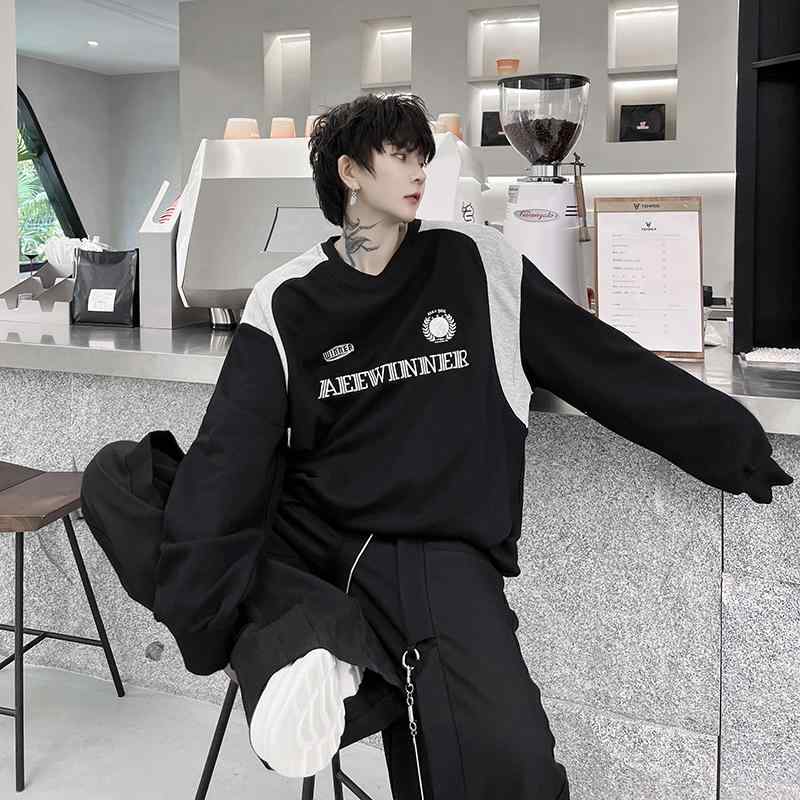 秋 レトロ スウェットシャツ メンズ コントラストカラー スポーツ ラグランスリーブ トップス ゆったり オールシーズン プルオーバー ラウンドネック