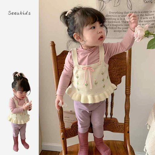 キッズ ベビー服 かわいい 春 韓国 フラワー ニット ベスト シャツ レギンス 女の子 セット 花柄ニットベスト インナーセット キッズ ベビー服 かわいい 春 韓国 フラワー ニット ベスト シャツ レギンス 女の子 セット 花柄ニットベスト インナーセット