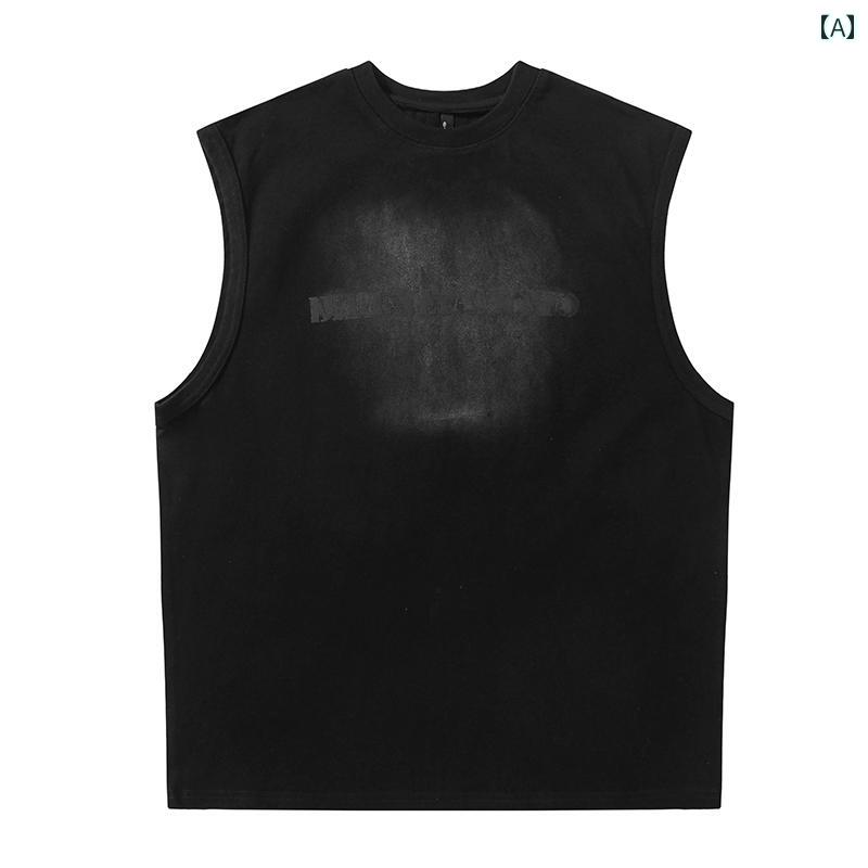 トレーニング ベスト アメリカン 夏ファンタジー プリント ウォッシュ加工 ダメージ 加工 ベスト メンズ カジュアル チョッキ ノースリーブ Tシャツ ゆったり