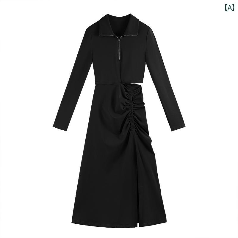 レディース ワンピース かわいい ハイエンド ドレス 女性 春秋 アメリカン ホット ガール ウエスト カバー ヒップ ロング スカート