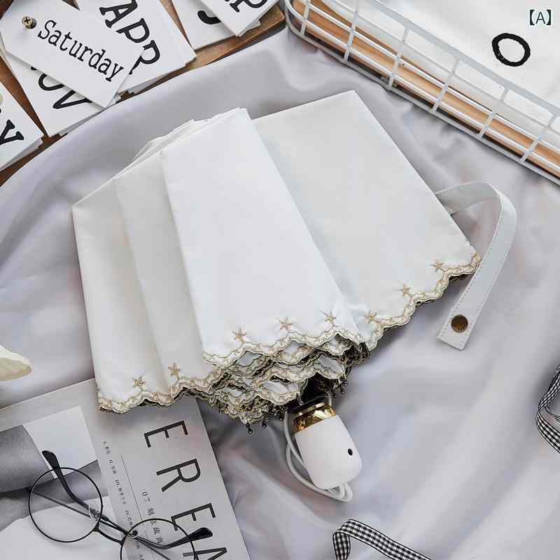 折りたたみ傘 晴雨兼 レディース 軽量 ポータブル 刺繍 ワンタッチ式 日傘 ビニール サンシェード 日焼..