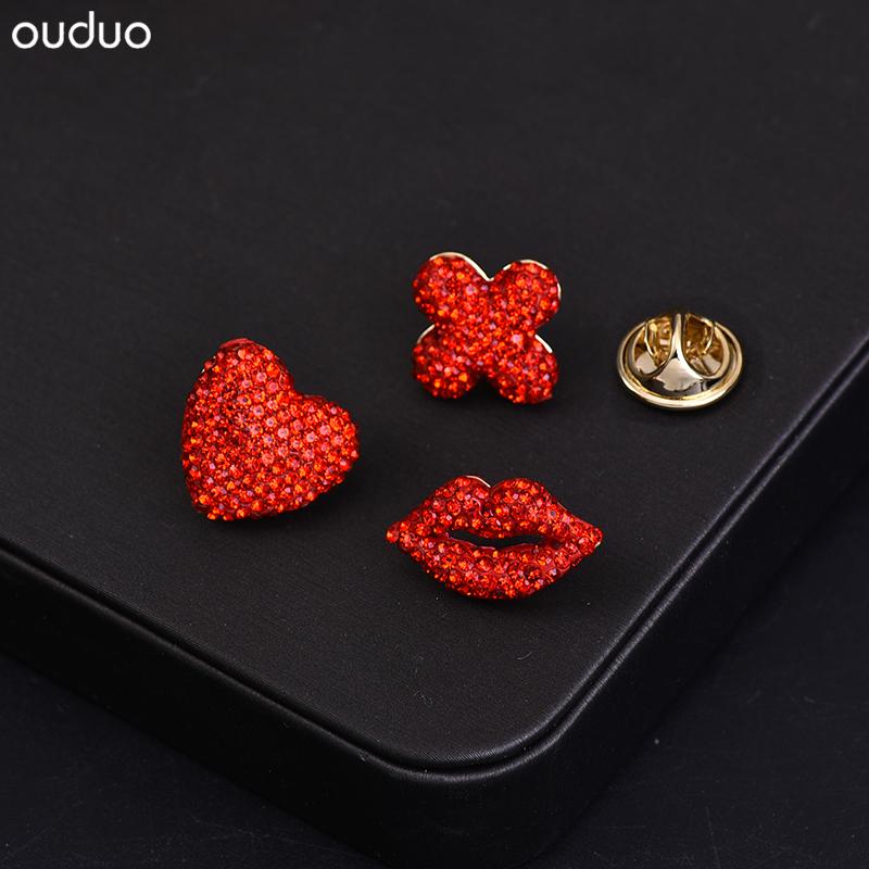 ブローチ レディース キスマーク おしゃれ 中国 赤ハート 露出防止 バックル 四つ葉のクローバー 小さめ レディース スーツ 襟 花 バッジ