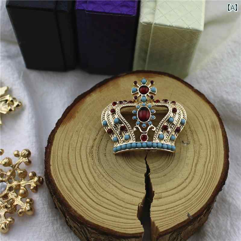 ブローチ アクセサリー 合金 銀メッキ 金メッキ アンティーク 王冠 付属品 クロス クラウン レトロ 人..