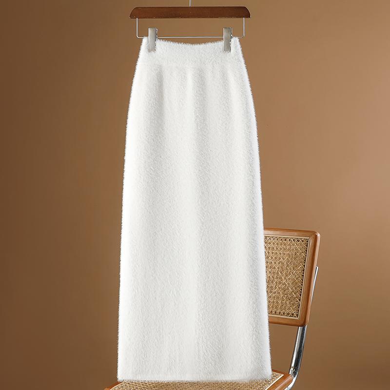 スカート レディース 秋 冬 ニット 白い ベルベット 暖かい 厚手 ベルベット ヒップ カバー a ライン ロング
