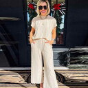 カジュアル スーツ レディース 夏 半袖 九分丈 トップス パンツ ホームウェア 上下セット