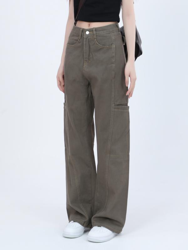 Straight Jeans - デニムパンツ ジーパン ジーンズ ワイドレッグパンツ ストレートジーンズ ダメージ加工 おしゃれ クール カジュアル レジャー リゾート 休日 レディース