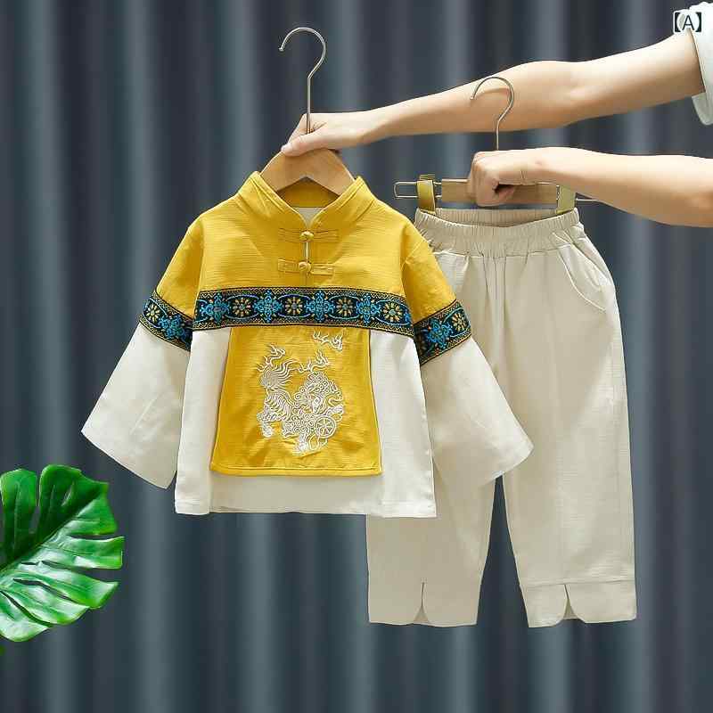 ドレス 漢服 子供服 かわいい 民族衣装 COS チャイニーズ スタイル 子供 秋 唐 スーツ 中秋節 ベビー 1歳 中華 スーツ 男の子 パフォーマンス