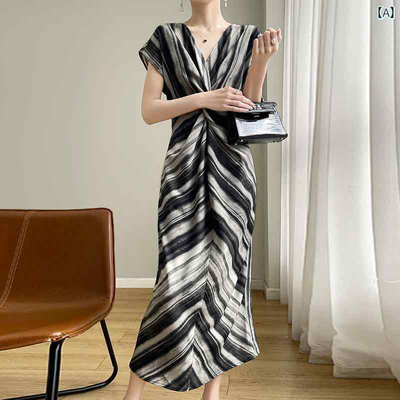 レディース ワンピース きれいめ 春 女性用 V ネック ストラップ ドレス 軽量 高級 サテン 柔らかい 美しく スリム スカート