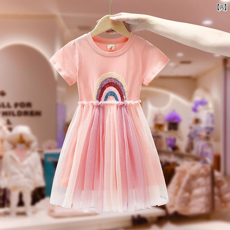 夏 キッズ ウェア ガールズ ドレス 服 子供服 ピンク サマー プリンセス 洋風 ガーゼ スカート 薄手