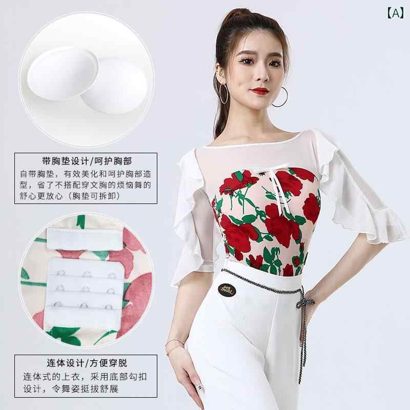 レディース ラテン ダンスウェア ダンス トップス エレガント 高級感 標準 服 白い 韻 ワンピース ミッド スリーブ