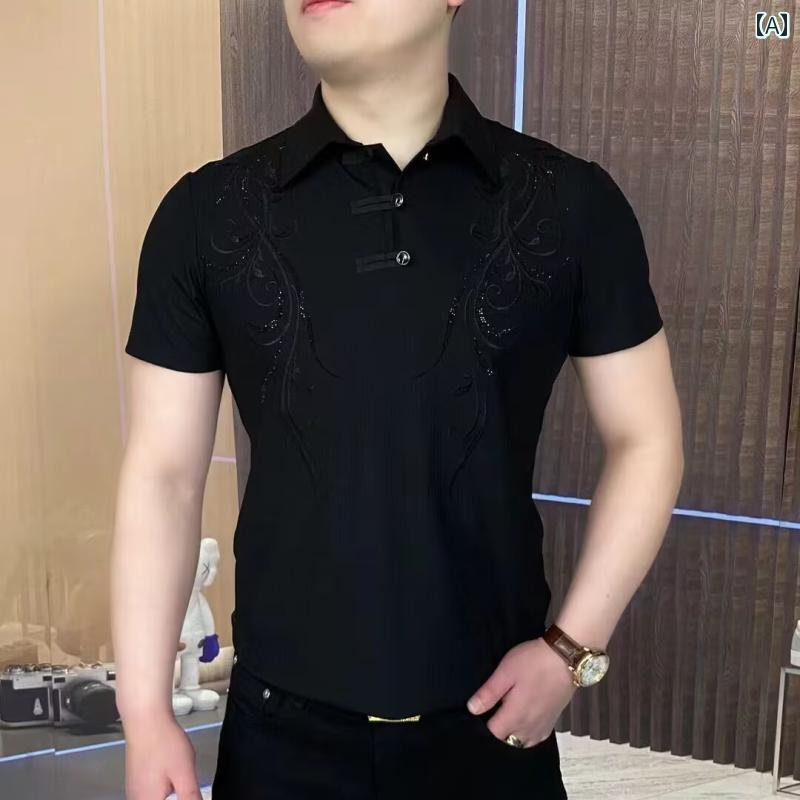 半袖 ポロシャツ ゴルフ スポーツ スタイリッシュ メンズ 紳士服 メンズ トップス 大きめサイズ レトロ シンプル 夏 スリムフィット チャイナ風