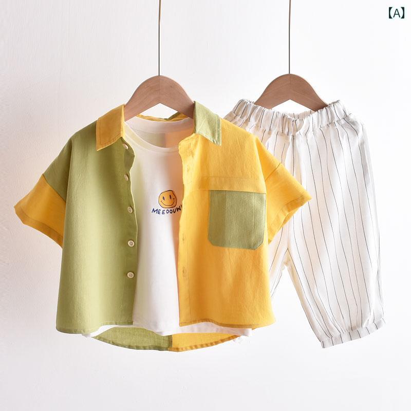 シャツ トップス キッズ ファッション 洋式 男の子 夏 半袖 韓国 子供 薄手 ボーイズ カジュアル