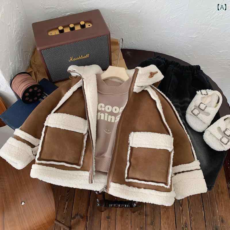 ジャケット トップス 子供用 スエード 男の子 女の子 秋冬服 韓国 厚手 ファー オールインワン オートバイ 裏起毛 冬