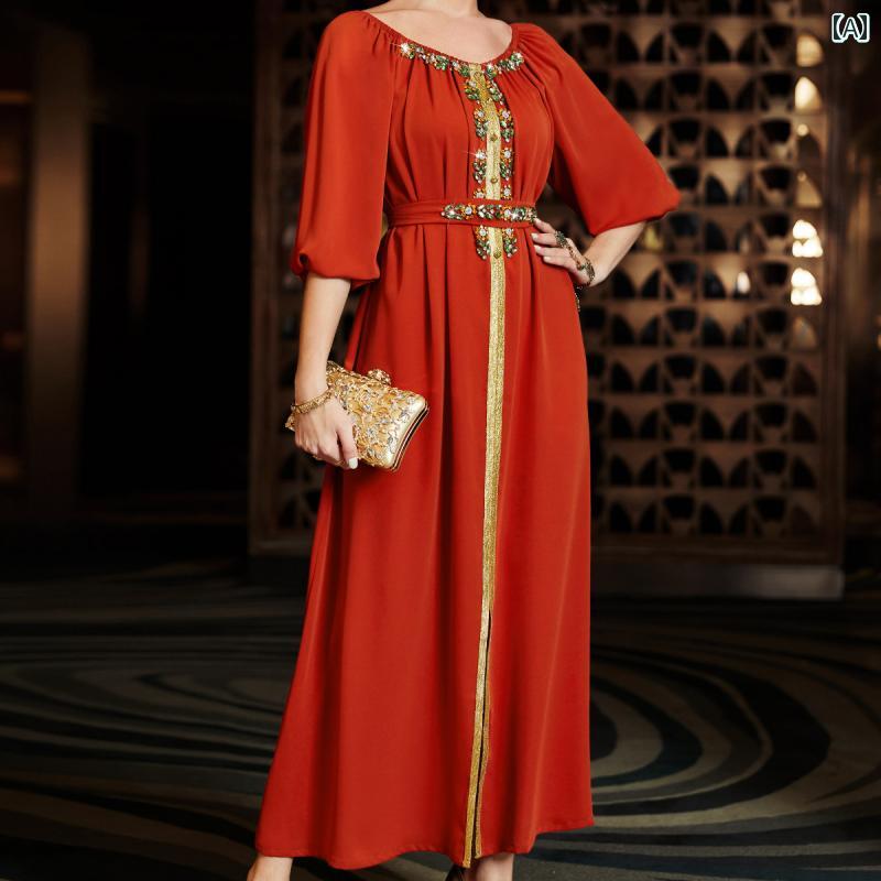 レディース エスニック ワンピース 体型カバー コレクション 中東 ドバイ ロング スカート ルース レト..