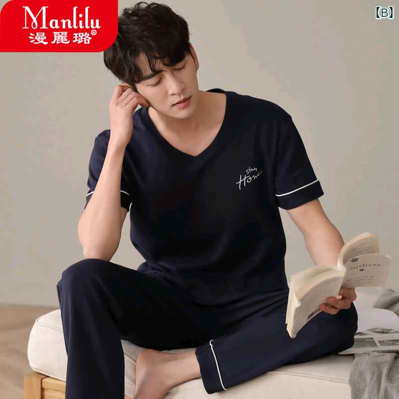 パジャマ メンズ 夏 綿 半袖 ズボン カジュアル リラックス ウェア メンズ コットン スーツ プルオーバー ホームウェア ルームウエア 部屋着 上下セット