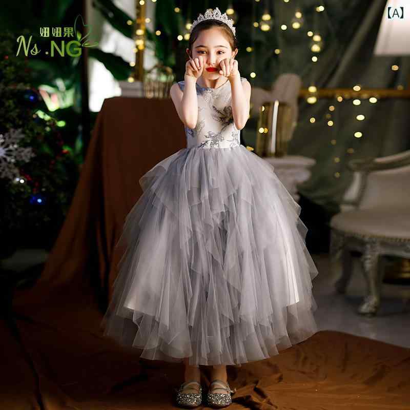 キッズ レディース ファッション かわいい 子供 グレー メッシュ プリンセス ふわふわ 夏 ドレス