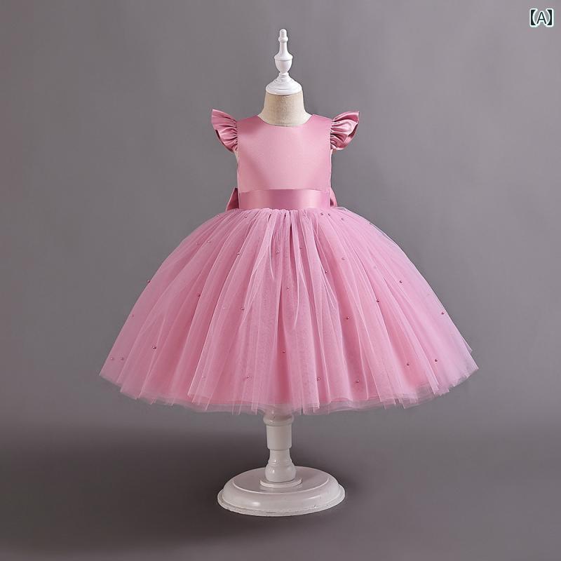 スカート ドレス スカート 女の子 メッシュ チュチュ フラワーガール 背中 開いた リボン アメリカ 小さい ガールズ 日常 パフォーマンス 子供 ガール プリンセス
