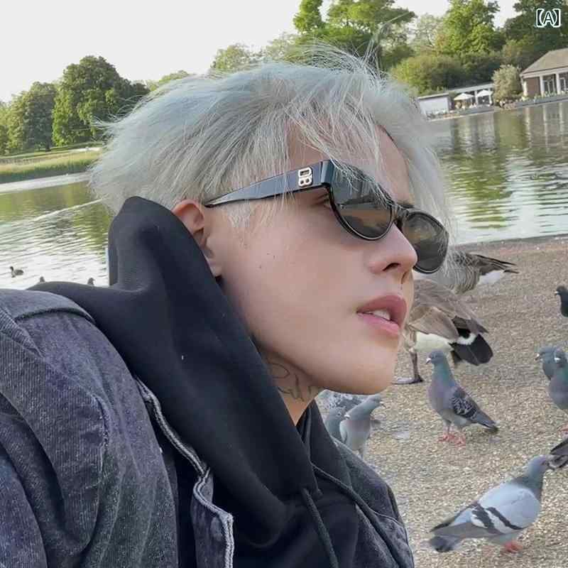 メンズ サングラス おしゃれ スモールフレーム アメリカン レトロ ストリート 抗UV 凹面(4)