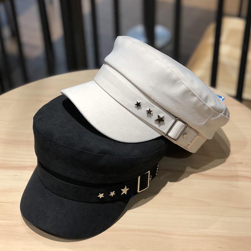 帽子 韓国 メタルバックル 星 フラット ハット 秋冬 レディース ファッション ペインターハット 英国 ..