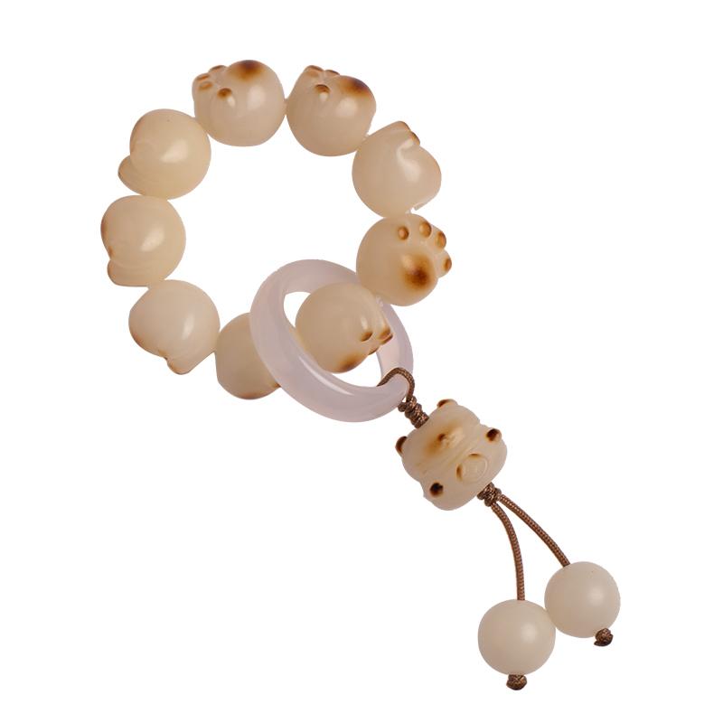 数珠 念珠 小 紐 白 菩提 炭焼き 猫 爪 指先 優しく 巻き指 ミニ 小手 ツイスト ブレスレット ウェンワン