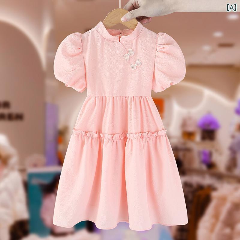 Dresses, skirts, kids' wear, girls' Korean clothing, summer clothes, girls' puff sleeves, Chinese, princess, Western style.
