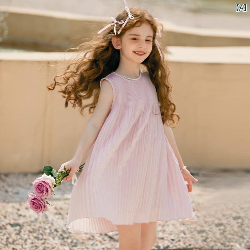 Other - ドレス スカート キッズ ワンピース おしゃれ かわいい 女の子 子供服 サマー ノースリーブ プリーツ ピンク ガールズ スパークリング タンクトップ