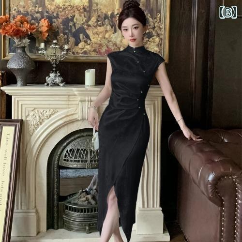 チャイナドレス レディース かわいい シンプル おしゃれ エレガント モノクロ ガーリー フェミニン パーティー フォーマル ドレス