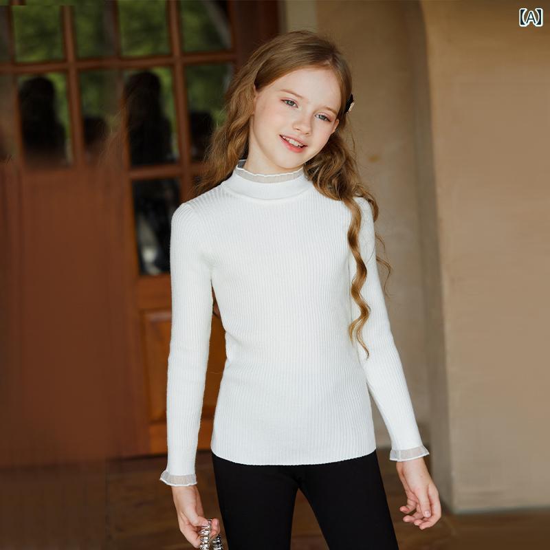 トップス シャツ 子供服 ナチュラル カントリー風 女の子 キッズ ニット レイヤリング 長袖 白 インナ..