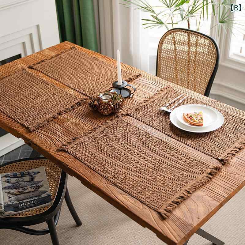 テーブルフラッグ ランチョンマット レトロ コットン リネン 装飾 織物 タッセル 断熱 テーット 北欧 シンプル モダン おしゃれ