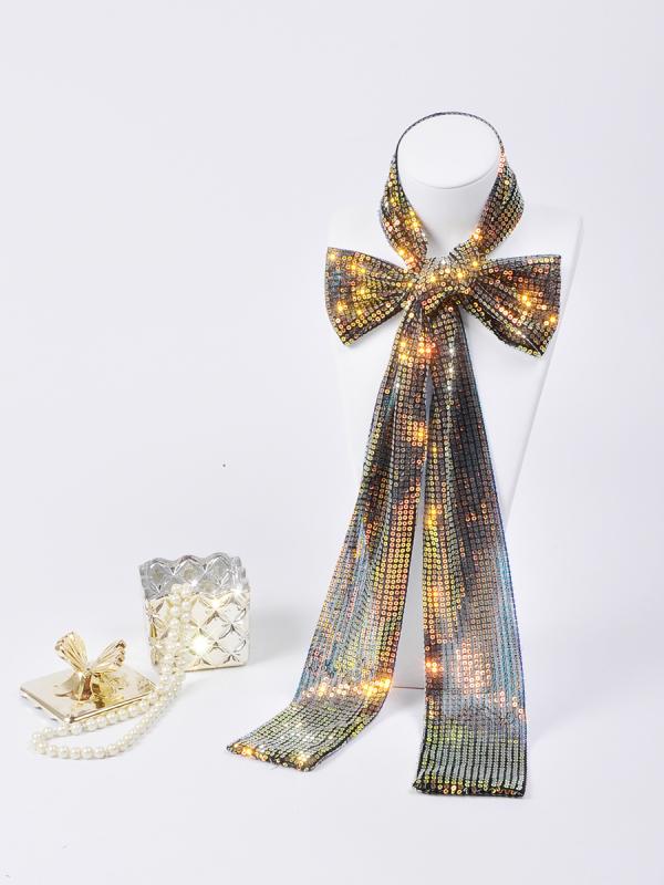 夏威夷珠寶 - レディース スカーフ リボン おしゃれ 春秋 細 リボン ストリーマー 光沢 ビーズ 装飾 ネクタイ レディース 幅 6cm 長さ 180cm