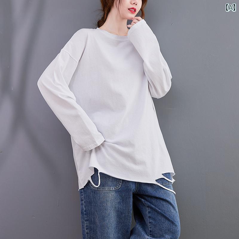 春 レディース 丈 ヒップカバー 長袖 Tシャツ ゆったり スリム 裾 無地 レイヤリング シャツトップス