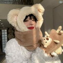 レディース 帽子 秋冬 クマ 耳保護 スカーフ 手袋 ワンピース スリーピース ネック かわいい ぬいぐるみ サイクリング 暖かい