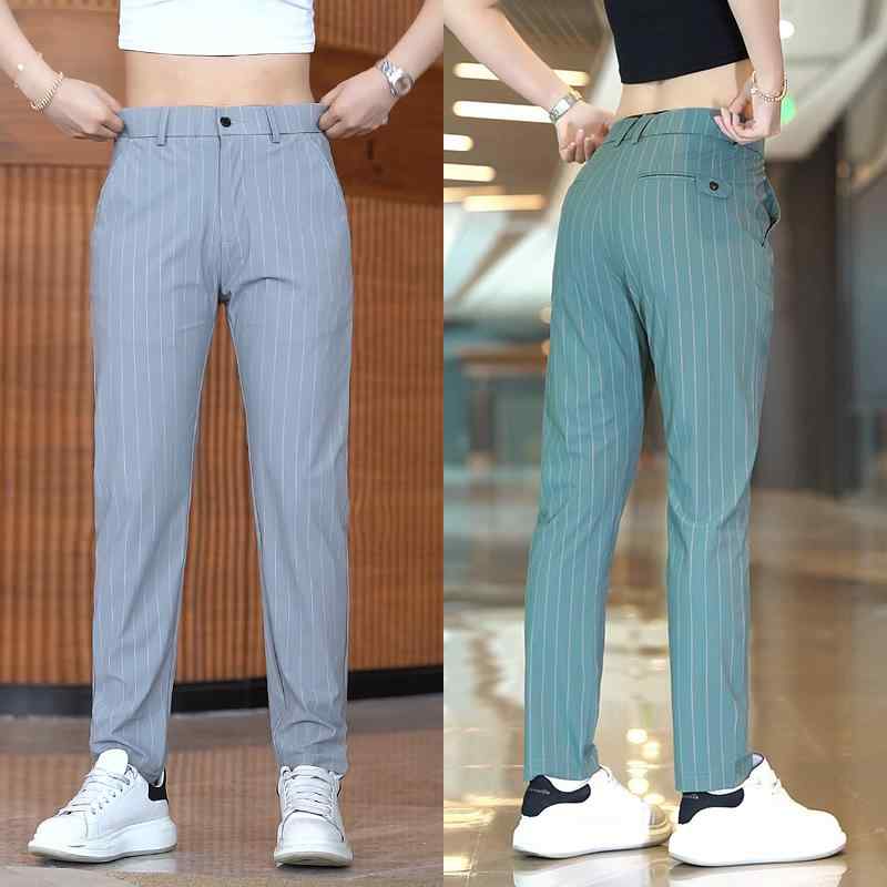 パンツ カジュアル メンズ レディース ボトムス 長ズボン 男性 ビジネス 非 アイロン スリムフィット 夏 薄手 ストライプ ストレート