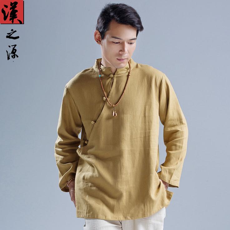 メンズ 長袖 中華風 紳士服 中国 レトロ 漢服 斜め スタンドカラー リネン 唐 スーツ トップス 瞑想 僧服