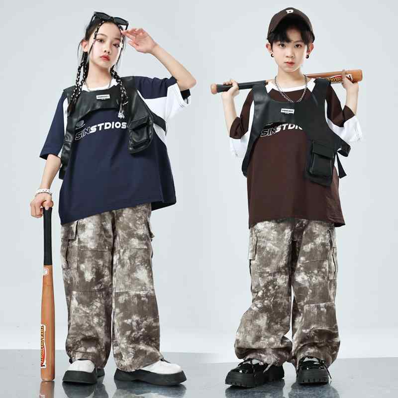 子供服 女の子 男の子 シャツ Tシャツ 迷彩パンツ 夏 コスチューム バンド ダンス ヒップホップ ストリート系 パフォーマンス 衣装 クール かっこいい キッズ