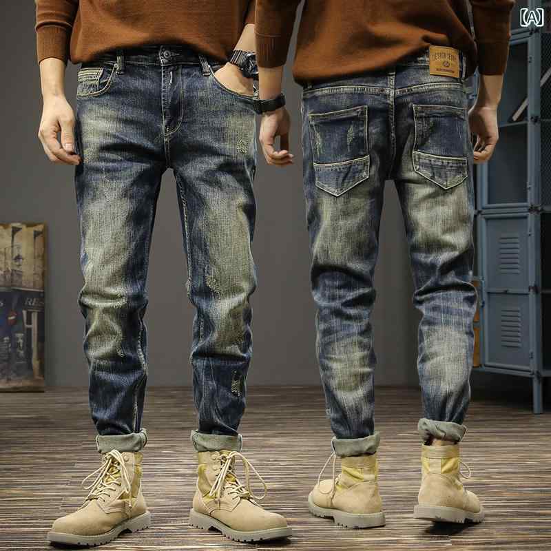 メンズ デニム ロングパンツ スリム ストレート アメリカン アメリカン ストリート おしゃれ かっこいい 履きやい 快適 イベント フェス レジャー アウトドア キャンプ ダンス パフォーマンス 仕事着