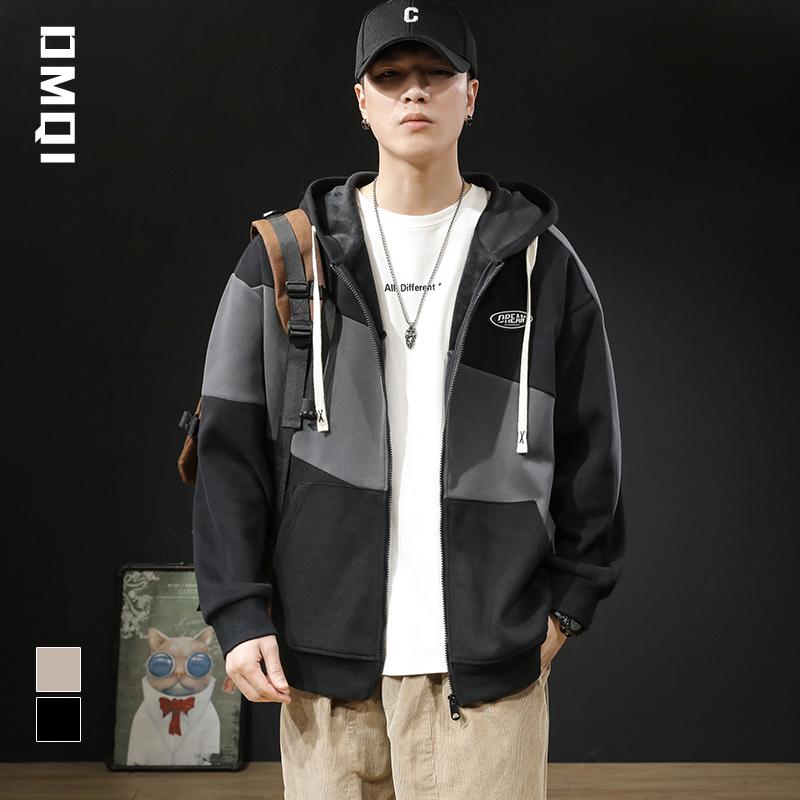 メンズ パーカー 春秋 カラー ブロック カーディガンフード 大きめサイズ 春 スポーツ トップス パーカージャケット