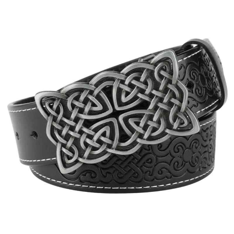 メンズ ベルト ウエスタン バイカー かっこいい エンボス 滑らか バックル 装飾 革 牛革 2層 構造