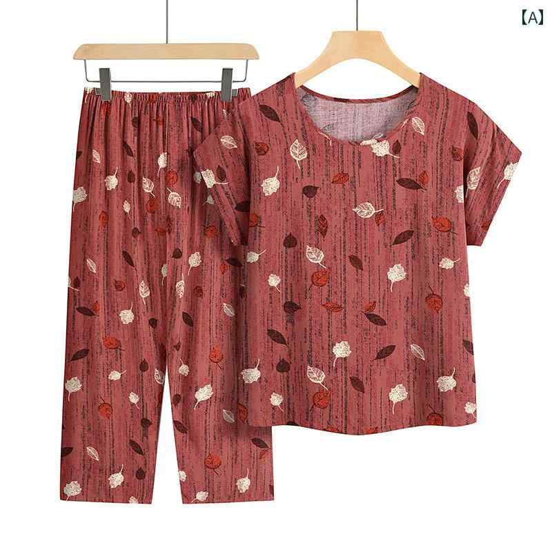 カジュアルウェア セットアップ ルームウェア 夏 半袖 スーツ おばあちゃん Tシャツ トップス プルオーバー 大きめサイズ ラウンドネック ゆったり 2点セット 普段使い使い