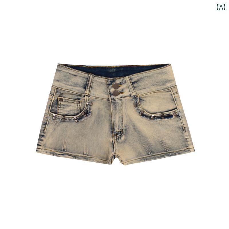 レディース デニム ショートパンツ 韓国 おしゃれ 細見え 脚長 ローウエスト アップ 快適 快適 イベント フェス レジャー アウトドア 女子会 旅行 普段着 パフォーマンス ダンス