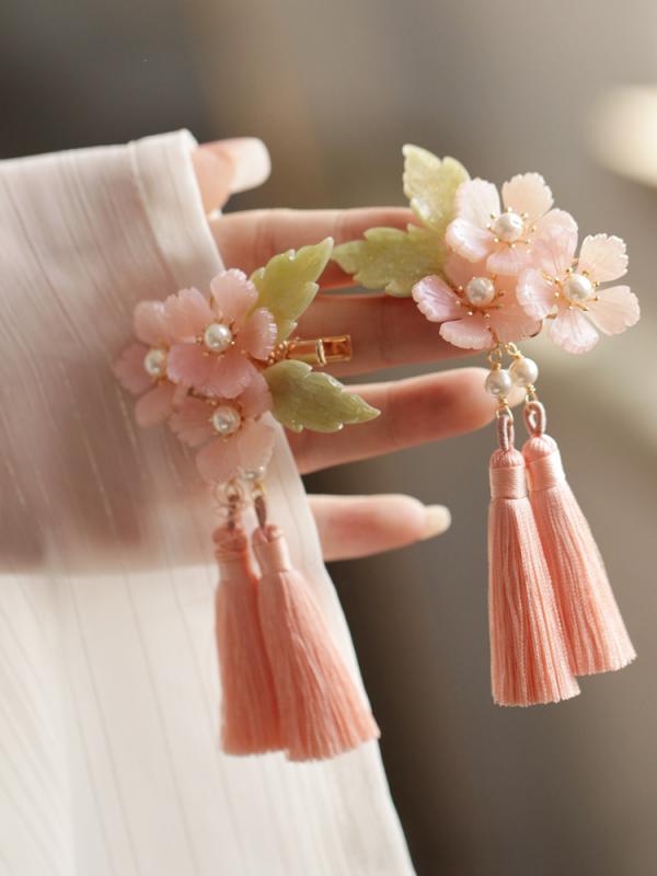 ヘアアクセサリー かわいい 髪飾り クリップ カチューシャ ヘア クリップ サイドクリップ 森風 フェアリー 漢服 もみあげ カバー タッセル レトロ 唐 時代...