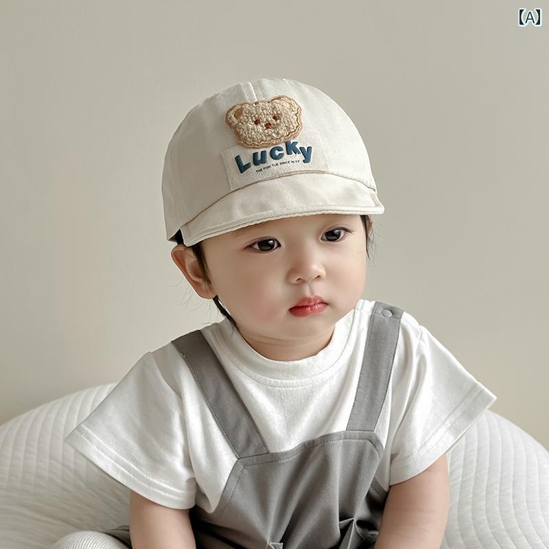 ベビー ファッション 帽子 キャップ ひさし帽 小物 UVカット クマ柄 衣料品 頭 ヘッド 保護 かわいい 幼児 赤ちゃん 装飾 春秋 屋外 外出 レジャー キッズ 2